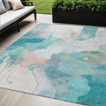 5 X 8 Turquoise Blush And Ivory Abstract Washable Indoor Outdoor Area Rug