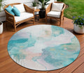 8 Turquoise Blush And Ivory Round Abstract Washable Indoor Outdoor Area Rug