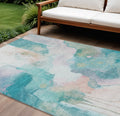 10 X 14 Turquoise Blush And Ivory Abstract Washable Indoor Outdoor Area Rug