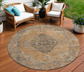 8 Copper And Taupe Round Medallion Washable Indoor Outdoor Area Rug