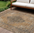 10 X 14 Copper And Taupe Medallion Washable Indoor Outdoor Area Rug