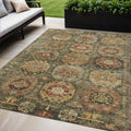 5 X 8 Artichoke Green Gold And Beige Medallion Washable Indoor Outdoor Area Rug