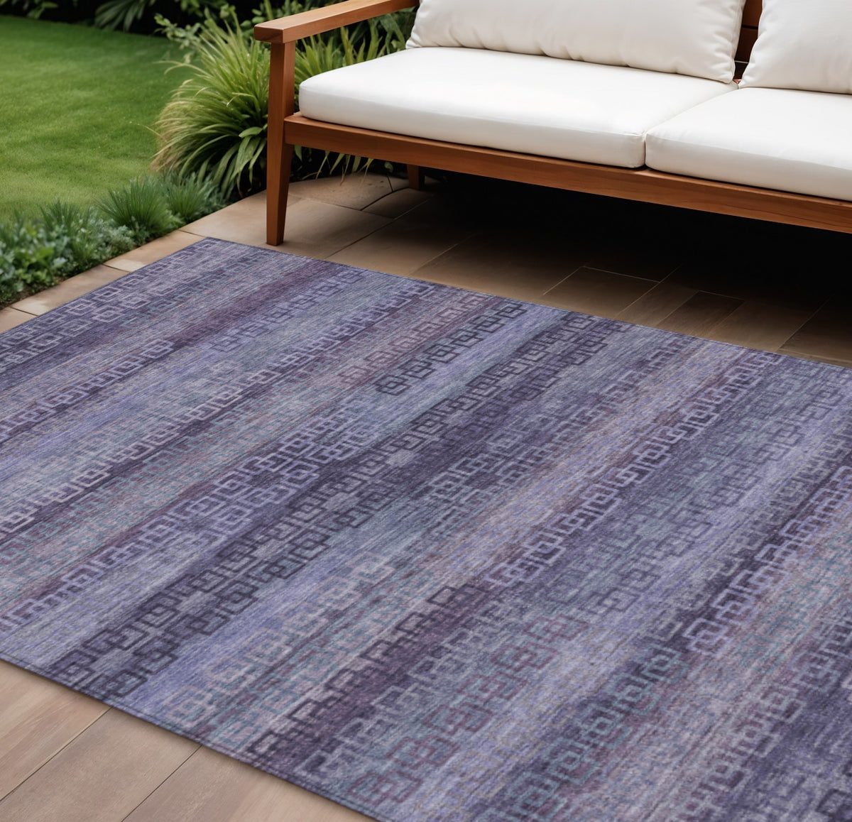 9 X 12 Plum And Lavender Striped Washable Indoor Outdoor Area Rug