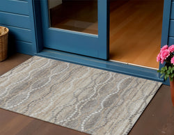 3 X 5 Beige And Gray Ogee Washable Indoor Outdoor Area Rug