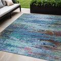 5 X 8 Blue Brown And Purple Abstract Washable Indoor Outdoor Area Rug