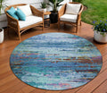 8 Blue Brown And Purple Round Abstract Washable Indoor Outdoor Area Rug