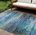 10 X 14 Blue Brown And Purple Abstract Washable Indoor Outdoor Area Rug
