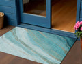 3 X 5 Turquoise And Taupe Abstract Washable Indoor Outdoor Area Rug