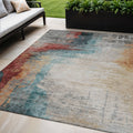 5 X 8 Teal Blue Mauve And Beige Abstract Washable Indoor Outdoor Area Rug