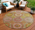 8 Orange Pink And Gold Round Geometric Washable Indoor Outdoor Area Rug