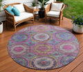 8 Pink Blue And Gold Round Geometric Washable Indoor Outdoor Area Rug