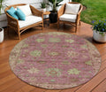 8 Pink Gold And Beige Round Floral Washable Indoor Outdoor Area Rug
