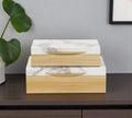 Set Of Two Natural And White Wood And Faux Marble Jewelry Boxes