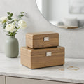 Set Of Two Brown Solid Wood Jewelry Boxes