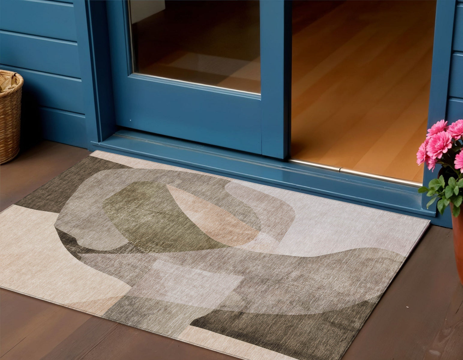 3 X 5 Taupe And Beige Abstract Washable Indoor Outdoor Area Rug
