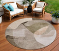 8 Taupe And Beige Round Abstract Washable Indoor Outdoor Area Rug