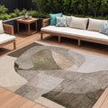 9 X 12 Taupe And Beige Abstract Washable Indoor Outdoor Area Rug