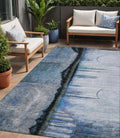 5 X 8 Blue And Charcoal Abstract Washable Indoor Outdoor Area Rug