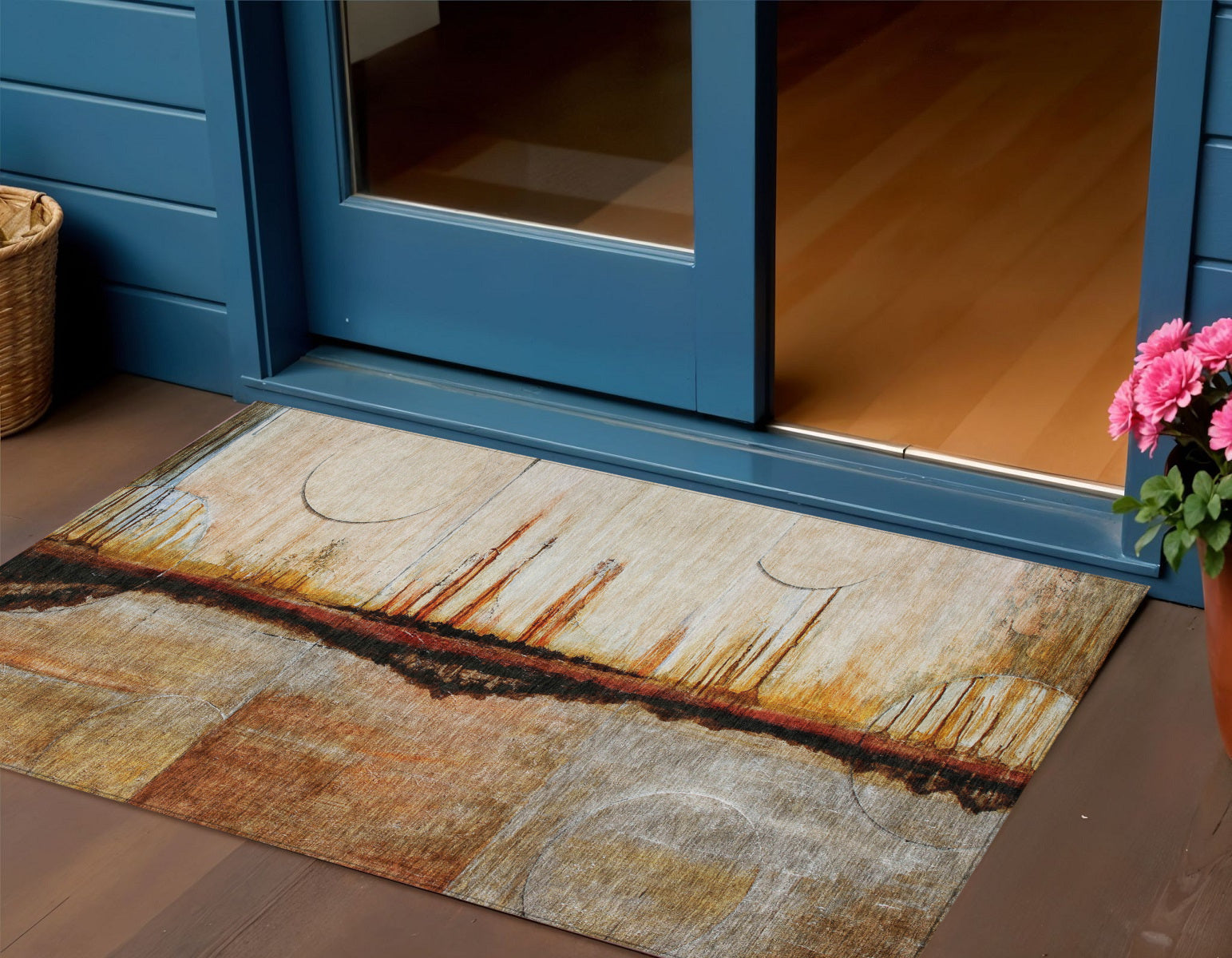 3 X 5 Rust And Charcoal Abstract Washable Indoor Outdoor Area Rug