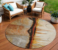 8 Rust And Charcoal Round Abstract Washable Indoor Outdoor Area Rug