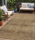 5 X 8 Khaki And Beige Geometric Washable Indoor Outdoor Area Rug