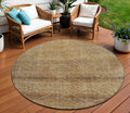 8 Khaki And Beige Round Geometric Washable Indoor Outdoor Area Rug
