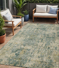 5 X 8 Artichoke Green And Teal Blue Abstract Washable Indoor Outdoor Area Rug