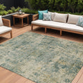 9 X 12 Artichoke Green And Teal Blue Abstract Washable Indoor Outdoor Area Rug