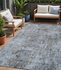 5 X 8 Blue And Taupe Abstract Washable Indoor Outdoor Area Rug