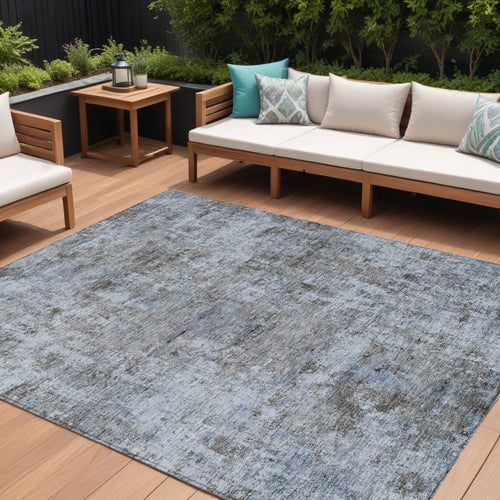 10 X 14 Blue And Taupe Abstract Washable Indoor Outdoor Area Rug