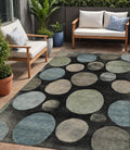 5 X 8 Black Fern Green And Teal Blue Geometric Washable Indoor Outdoor Area Rug