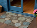 3 X 5 Chocolate Fern Green And Teal Blue Geometric Washable Indoor Outdoor Area Rug