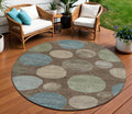 8 Chocolate Fern Green And Teal Blue Round Geometric Washable Indoor Outdoor Area Rug