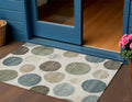 3 X 5 Ivory Fern Green And Teal Blue Geometric Washable Indoor Outdoor Area Rug