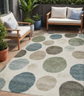 5 X 8 Ivory Fern Green And Teal Blue Geometric Washable Indoor Outdoor Area Rug