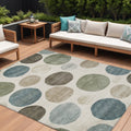 9 X 12 Ivory Fern Green And Teal Blue Geometric Washable Indoor Outdoor Area Rug