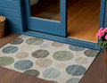 3 X 5 Khaki Fern Green And Teal Blue Geometric Washable Indoor Outdoor Area Rug