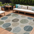 10 X 14 Khaki Fern Green And Teal Blue Geometric Washable Indoor Outdoor Area Rug
