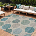 9 X 12 Teal Blue Ivory And Pale Aqua Geometric Washable Indoor Outdoor Area Rug