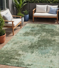 5 X 8 Artichoke Green And Pale Aqua Abstract Washable Indoor Outdoor Area Rug