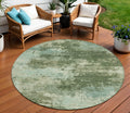 8 Artichoke Green And Pale Aqua Round Abstract Washable Indoor Outdoor Area Rug