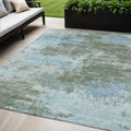 5 X 8 Sage And Denim Blue Abstract Washable Indoor Outdoor Area Rug