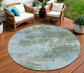 8 Sage And Denim Blue Round Abstract Washable Indoor Outdoor Area Rug