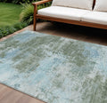 9 X 12 Sage And Denim Blue Abstract Washable Indoor Outdoor Area Rug