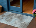 3 X 5 Taupe And Sky Blue Abstract Washable Indoor Outdoor Area Rug