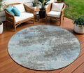 8 Taupe And Sky Blue Round Abstract Washable Indoor Outdoor Area Rug