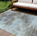 9 X 12 Taupe And Sky Blue Abstract Washable Indoor Outdoor Area Rug