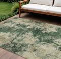 8 X 10 Fern Green And Beige Abstract Washable Indoor Outdoor Area Rug