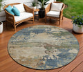 8 Blue Green And Beige Round Abstract Washable Indoor Outdoor Area Rug