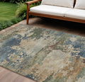 8 X 10 Blue Green And Beige Abstract Washable Indoor Outdoor Area Rug